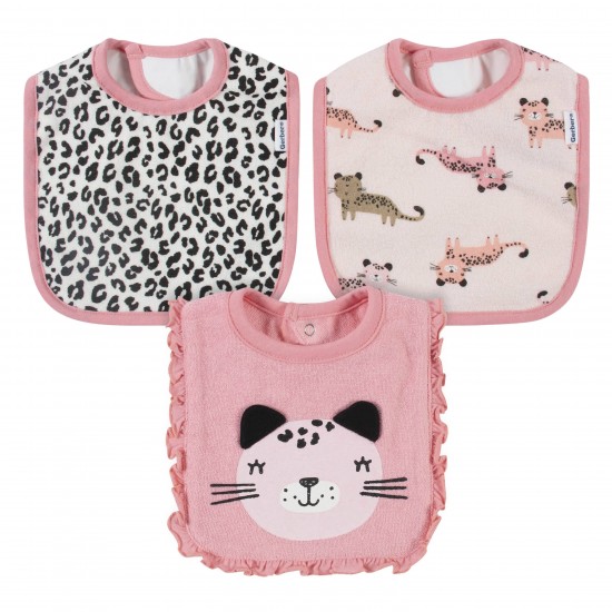 Gerber 3-Pack Baby Girls Leopard Bibs