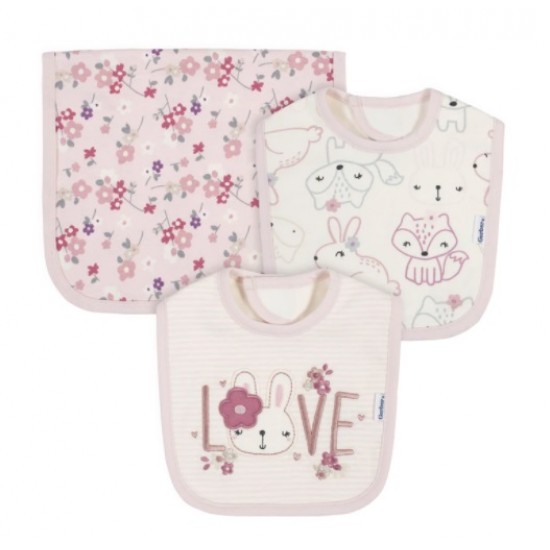 Gerber 3-Piece Organic Baby Girls Wild Flower Bibs & Burp Set