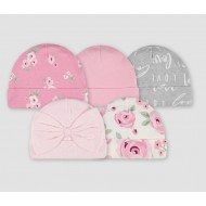 Gerber Baby Girls' 5pk Floral Caps - Pink/Gray