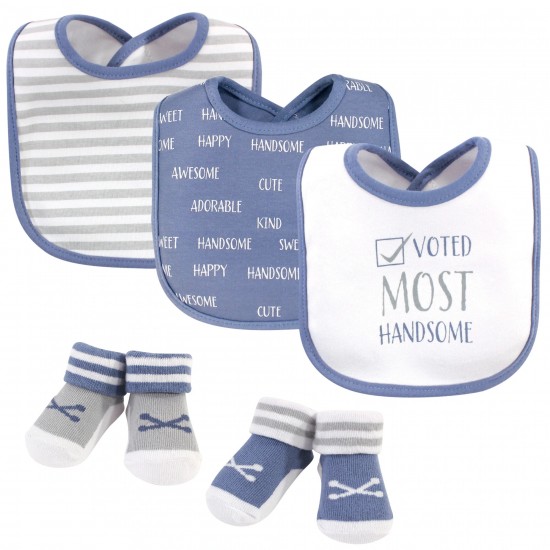 Hudson Baby Cotton Bib and Sock Set - Voted Most Handsome