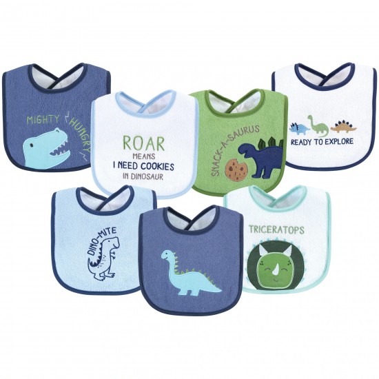Hudson Baby Baby Boys Drooler Bibs – Boy Dino 7-Piece Cotton Bib Set