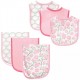 Hudson Baby Infant Girl Cotton Bib and Burp Cloth Set 6pk - Flower