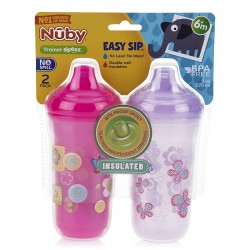 Nuby No-Spill Sippers - Insulated Cool Plastic - Pink/Purple 