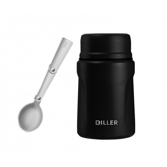 Diller's Stainless Steel Vacuum Insulated Food Flask (550ml)  - BLACK