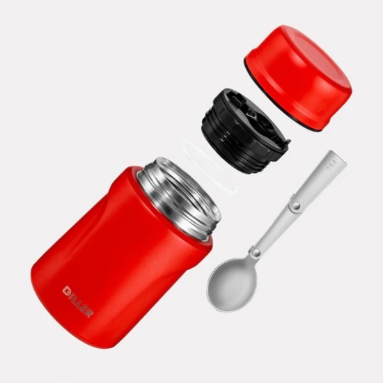 Diller's Stainless Steel Vacuum Insulated Food Flask (550ml) - RED