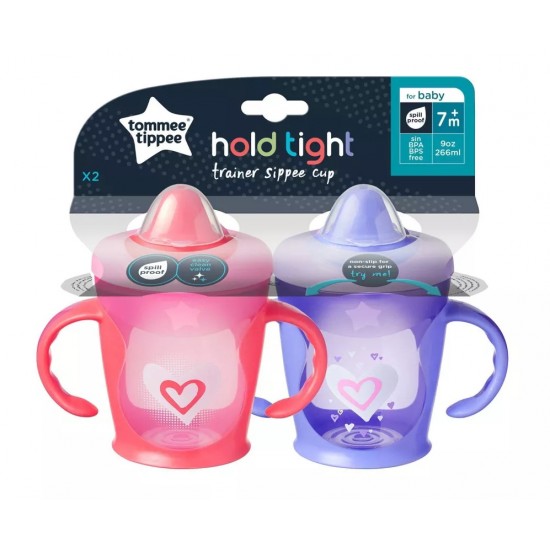 Tommee Tippee Hold Tight 2pk Trainer Sippy Cup - 7+ Months (Purple/Pink)