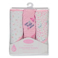  Bon Bebe  Baby Girl 3 Hooded Bath Towels  Kittens Hugs Flowers Pink