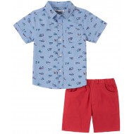 Kids Headquarters Tractor Print Shirt and Twill Shorts Set