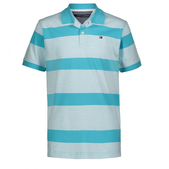 Tommy Hilfiger End on End Stripe Polo Shirt - Blue Curacao