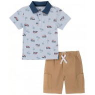 KIDS HEADQUARTERS Little Boys 2-Piece Safari Polo Shirt and  Shorts Set