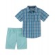 Kids Headquarters  Little Boys Plaid Shirt & Twill Shorts Set 