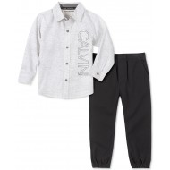  Calvin Klein Jeans Little Boys 2-Pc. Textured Stripe Logo Shirt &  Jogger Pants Set