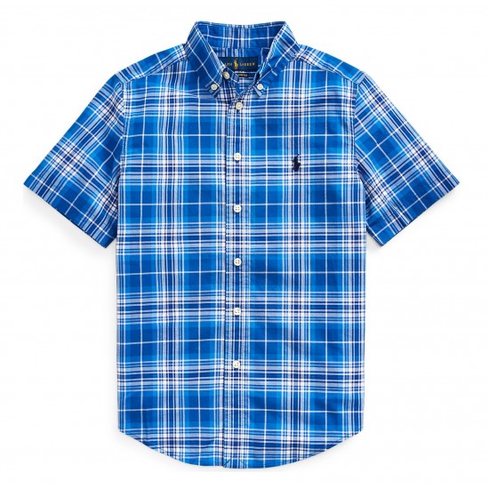 Ralph Lauren Plaid Cotton Poplin Shirt - Blue Multi