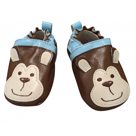 Cuddle Bear Baby Boys' Brown Monkey Faux Leather Prewalker Slip-on