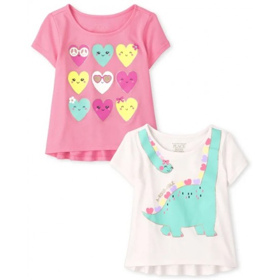 Toddler Girls Graphic Top 2-Pack - Hearts and Dino