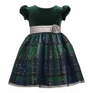 Bonnie Jean Velvet Plaid Taffeta Dress - Toddler Girl -GREEN