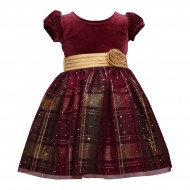 Bonnie Jean Velvet Plaid Taffeta Dress - Toddler Girl - WINE