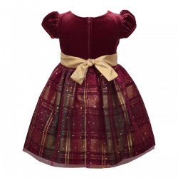Bonnie Jean Velvet Plaid Taffeta Dress - Toddler Girl - WINE Bonnie Jean Velvet Plaid Taffeta Dress - Toddler Girl - WINE