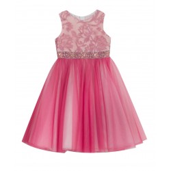 Rare Editions Girls  Pink Lace Mesh Midi Dress - Toddler Girls 