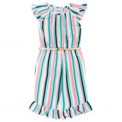 Little Lass  Girl’s Belted Stripe Ruffle Jumpsuit