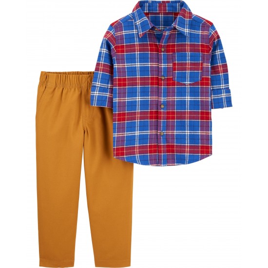 Carter's 2-Piece Plaid Button-Front & Canvas Pant Set