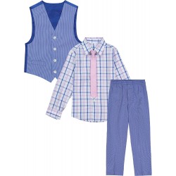 Van Heusen Boys' 4-Piece Formal Suit Set with Vest - Pants - Collared Dress Shirt and Tie