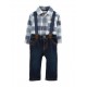 Carters Buffalo Plaid Bodysuit Suspender Pants Set - Blue 