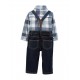 Carters Buffalo Plaid Bodysuit Suspender Pants Set - Blue 