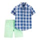 Carter's 2-Piece Plaid Button-Front Shirt & Poplin Short Set