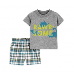 Child of MineBaby Boy Short Sleeve Shirt and Short Outfit Set, 2pc - Grey Plaid