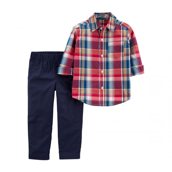 Carter's Baby Boy 2-Piece Plaid Button-Front Shirt & Pant Set
