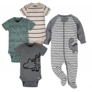 Gerber 4-Piece Baby Boys Dinosaur  Bodysuits & Sleep 'N Play Set