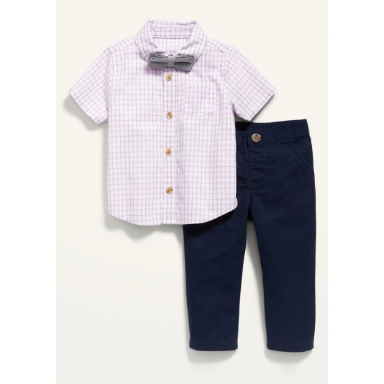 Short-Sleeve Shirt with  Bow-Tie & Chino Pants 2-Pack Set - Baby Boy 