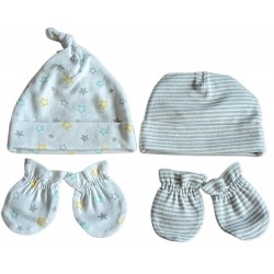 Gerber Baby Neutral Stars Caps & Mittens Set 4 pc