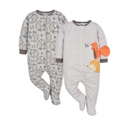 Gerber Baby Boys' 2pk Zip-Front Hedgehog Sleep N' Play - Gray