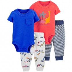 Carter's Boys' 4 Piece Bodysuit Pant Set - Coral Dino 