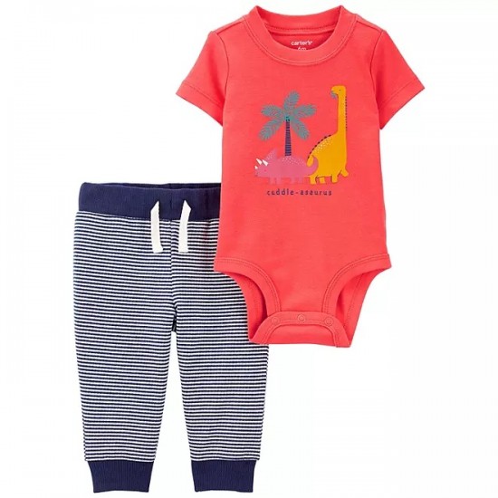 Carter's Boys' 4 Piece Bodysuit Pant Set - Coral Dino 