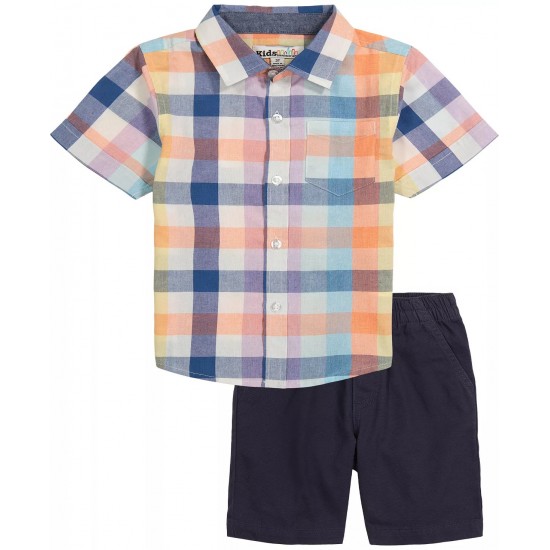 Kids Headquarters Baby Boy 2pc. Check Pattern Shirt and Twill Shorts Set