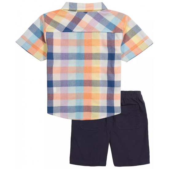 Kids Headquarters Baby Boy 2pc. Check Pattern Shirt and Twill Shorts Set