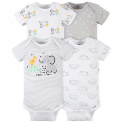 Gerber 4-Pack Baby Neutral Baby Animals Short Sleeve  Bodysuits
