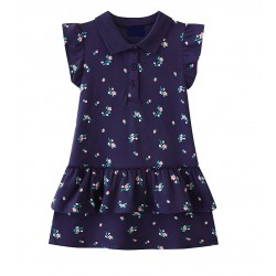 Allover Navy  Floral  Pique Polo Tutu Summer Dress  - 2T to 7 Years