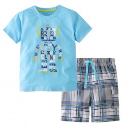 Boy's Casual 2-Piece Set with Robot Print- 2T to 7 Years