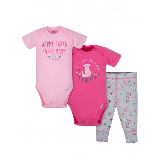 Gerber Short Sleeve Bodysuits and Pant Set 3pc Pink