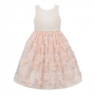 Baby Girls Dress With Faux Pearl Appliques & Floral  Mesh Skirt - by AMERICAN PRINCESS 