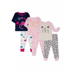 Wonder Nation Baby Girls Pajamas Set, 6-Piece - Cheetah Dino 