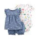 Carter's 3-Piece Denim Floral Little Short Set