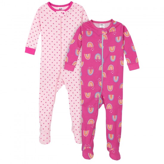 Gerber 2-Pack Girls Rainbows Snug Fit Footed Cotton Pajamas