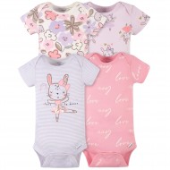 Gerber 4-Pack Baby Girls Bunny Ballerina Short Sleeve  Bodysuits