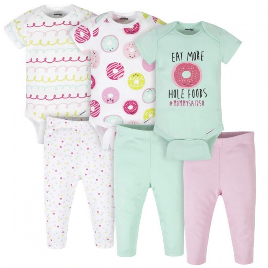 Gerber 6-Piece Baby Girls Donut Bodysuits & Pants Set