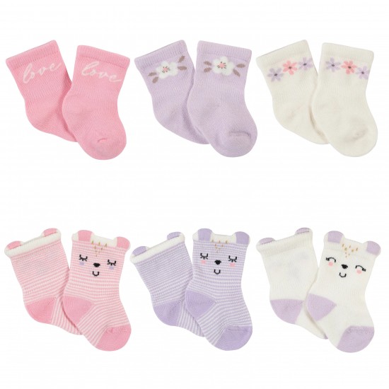 Gerber 6-Pack Baby Girls Bunny Ballerina Wiggle-Proof Jersey Crew Socks